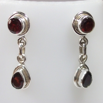 Handmade sterling silver red garnet drop earrings